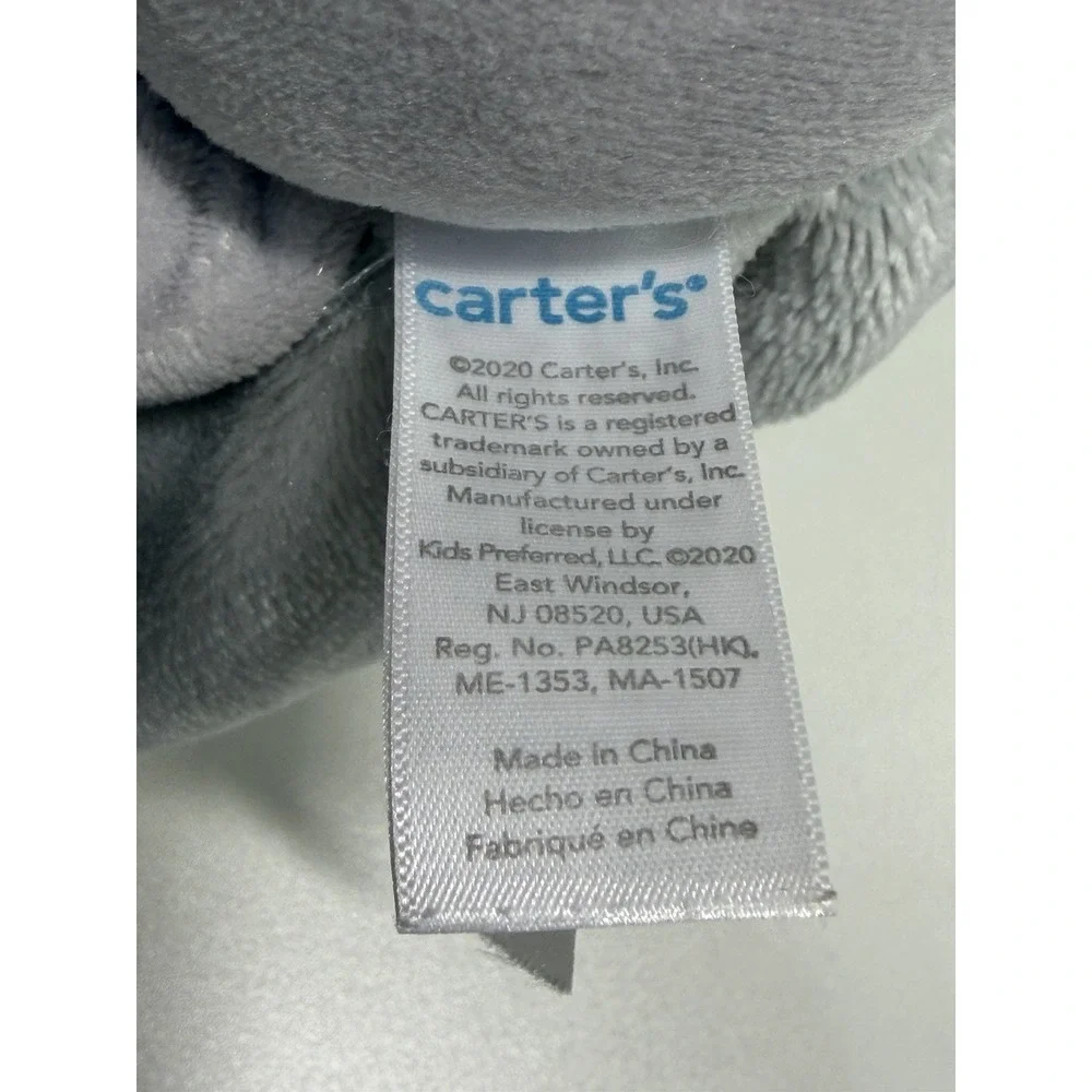 Carters Elephant Lovey Security Baby Blanket Gray White Cuddle Plush Back Up